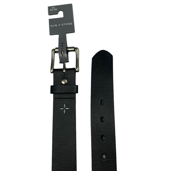 Sun + Stone Mens Faux Leather Textured Belt Black M 34-36 - Picture 2 of 4